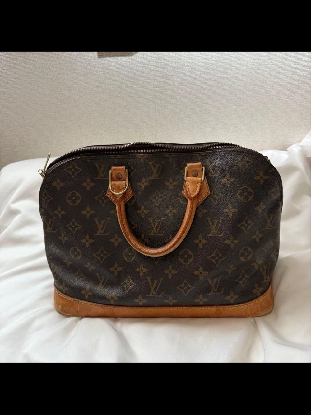 Louis Vuitton Monogram Canvas Alma Satchel in Brown and Natural Vachetta